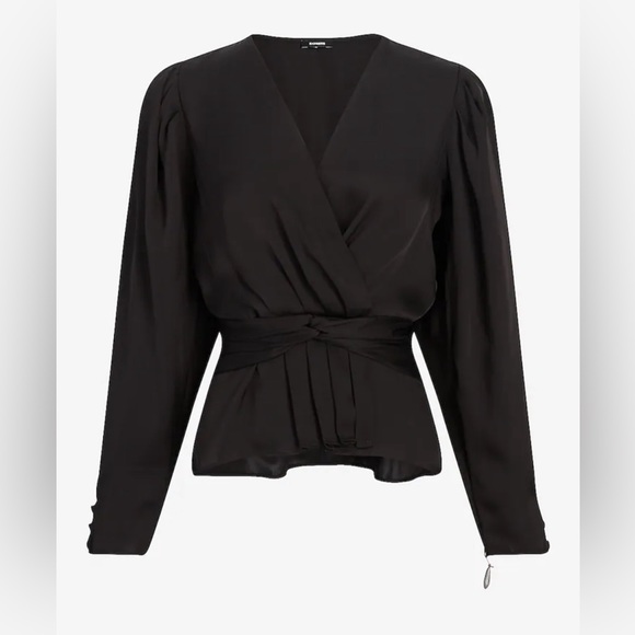 NWT EXPRESS Satin V-Neck Twist Front Peplum Top - Picture 4 of 5